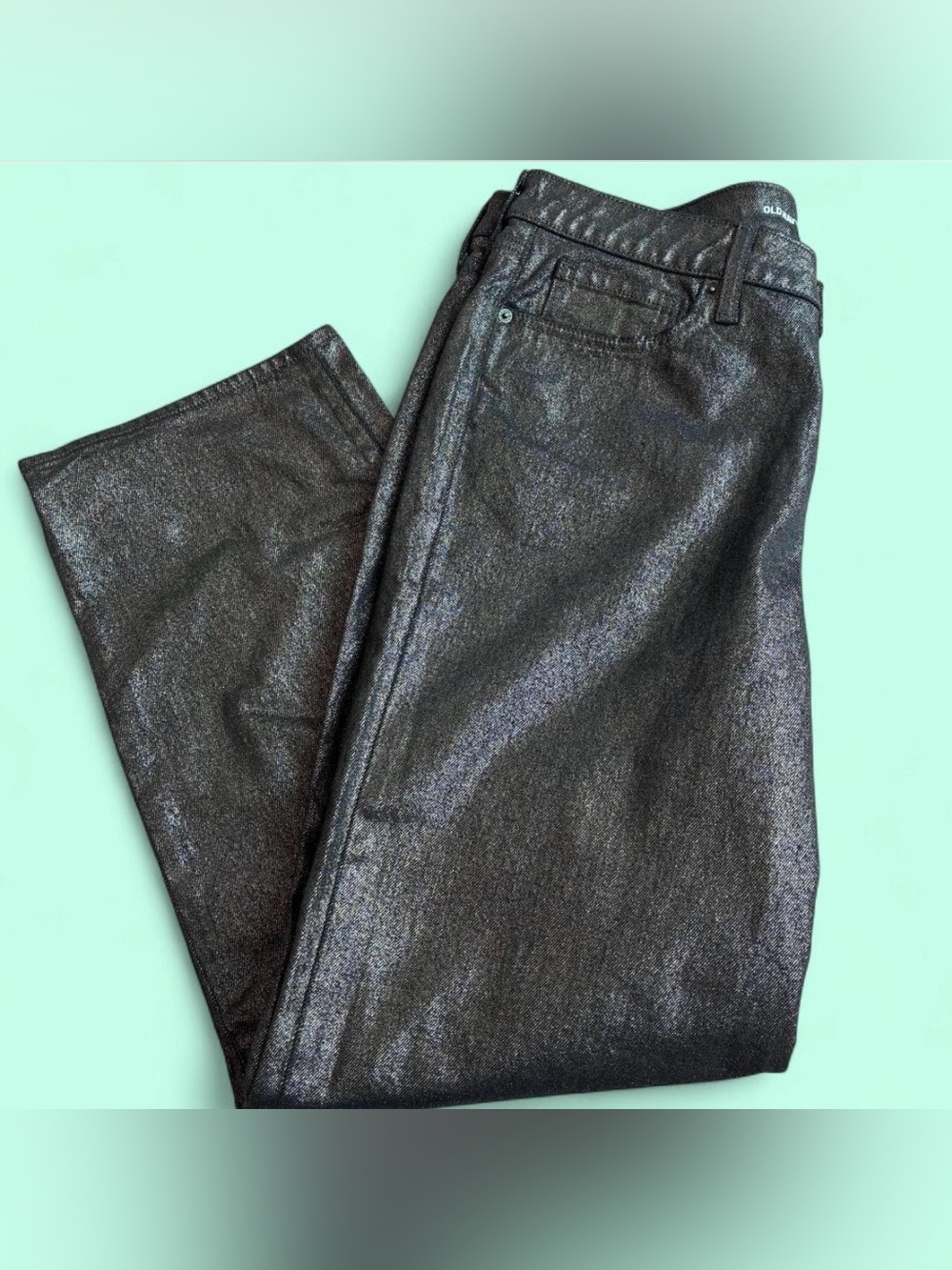 Old Navy Women’s Metallic Black Pants Jeans High OG Loose Whimsygoth NWT Sz 12